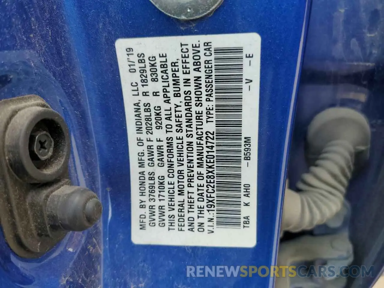 12 Фотография поврежденного автомобиля 19XFC2E8XKE014722 HONDA CIVIC 2019