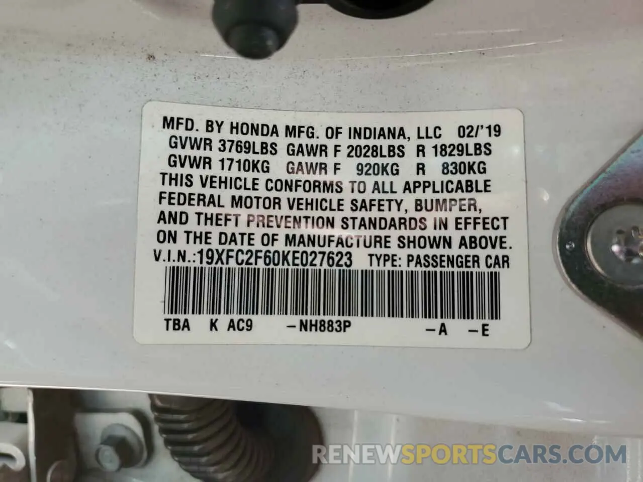 12 Photograph of a damaged car 19XFC2F60KE027623 HONDA CIVIC 2019