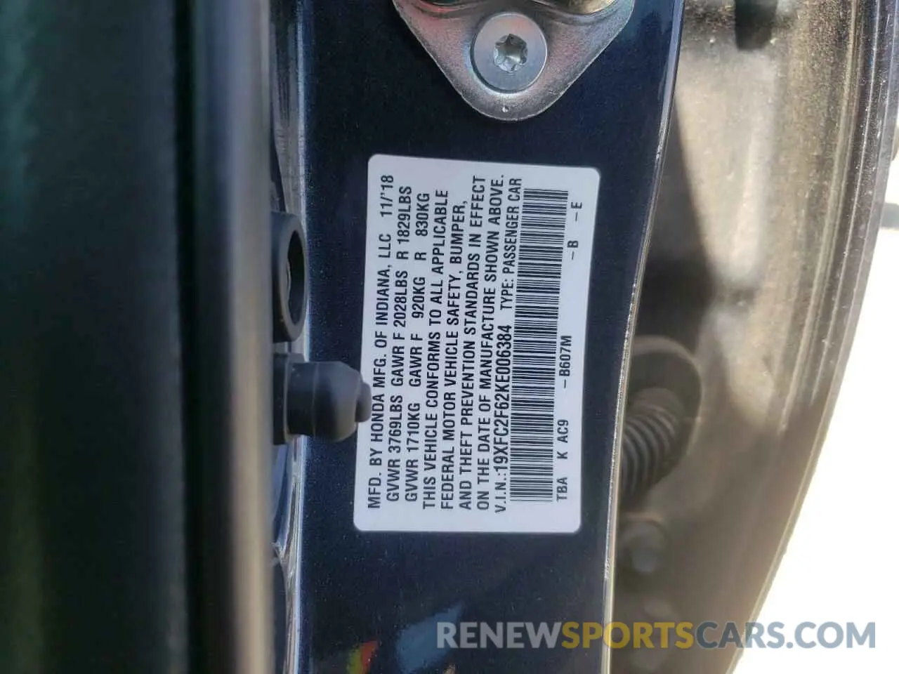 12 Фотография поврежденного автомобиля 19XFC2F62KE006384 HONDA CIVIC 2019