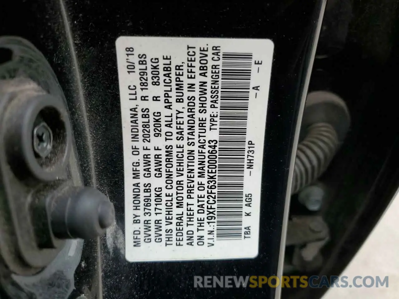 13 Photograph of a damaged car 19XFC2F63KE000643 HONDA CIVIC 2019