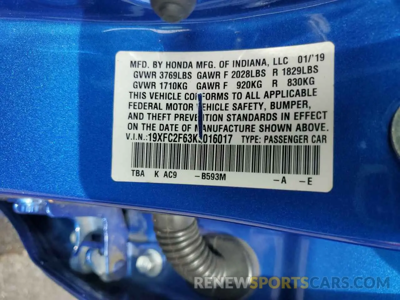 12 Photograph of a damaged car 19XFC2F63KE016017 HONDA CIVIC 2019