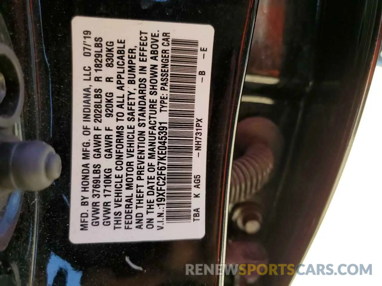 13 Photograph of a damaged car 19XFC2F67KE045391 HONDA CIVIC 2019