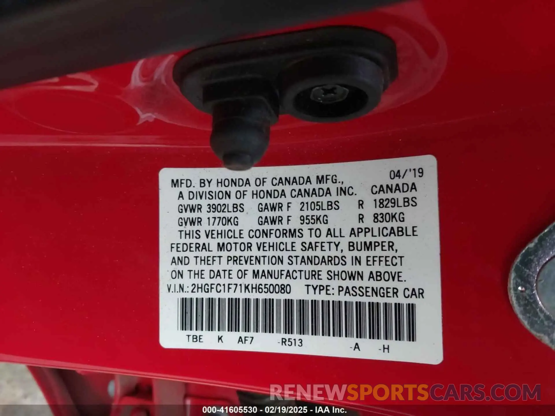 9 Photograph of a damaged car 2HGFC1F71KH650080 HONDA CIVIC 2019