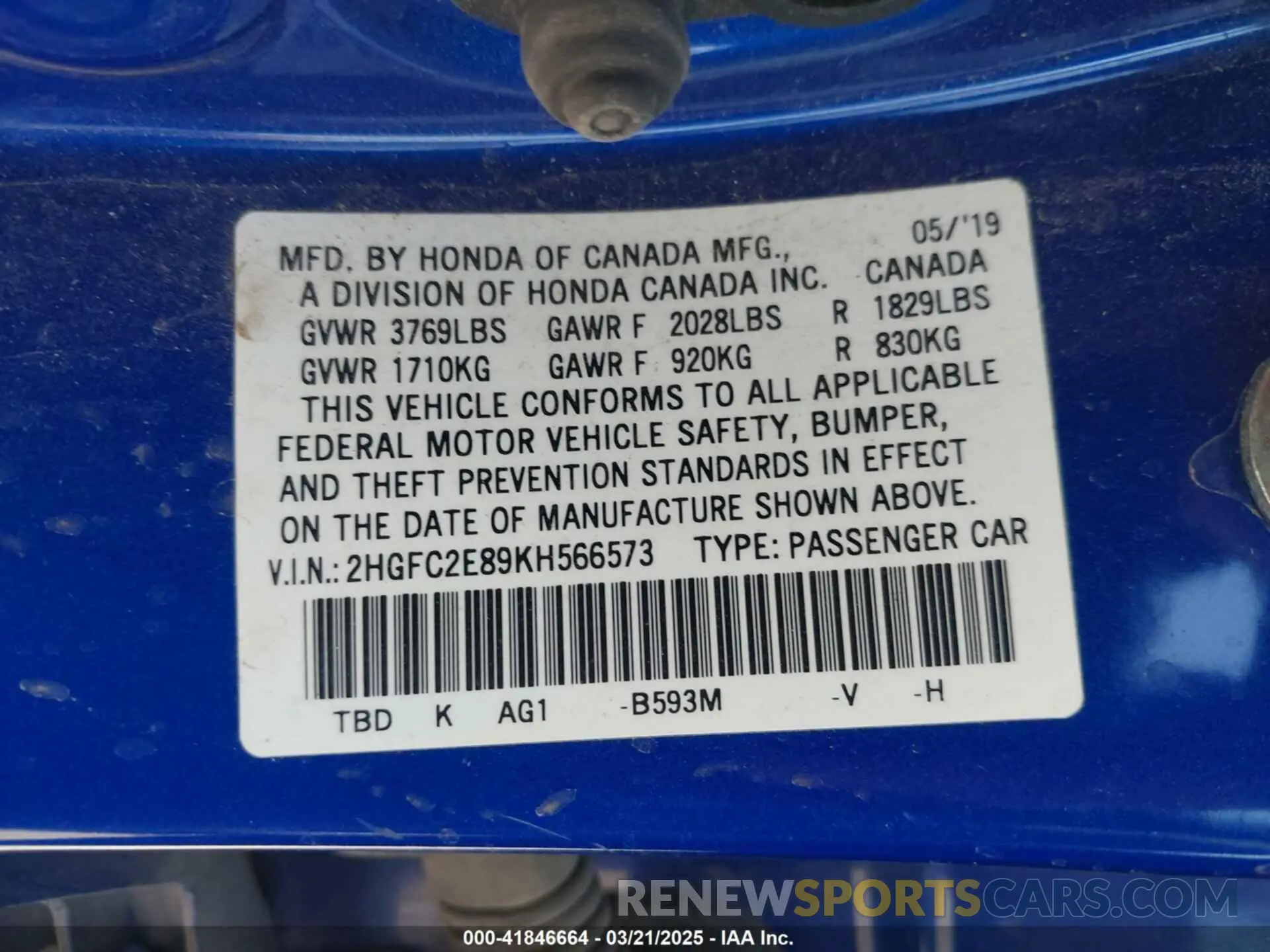 9 Photograph of a damaged car 2HGFC2E89KH566573 HONDA CIVIC 2019