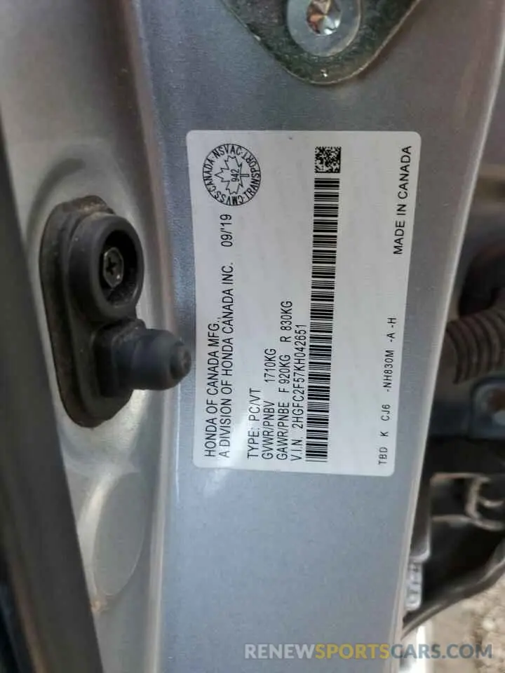 12 Фотография поврежденного автомобиля 2HGFC2F57KH042651 HONDA CIVIC 2019