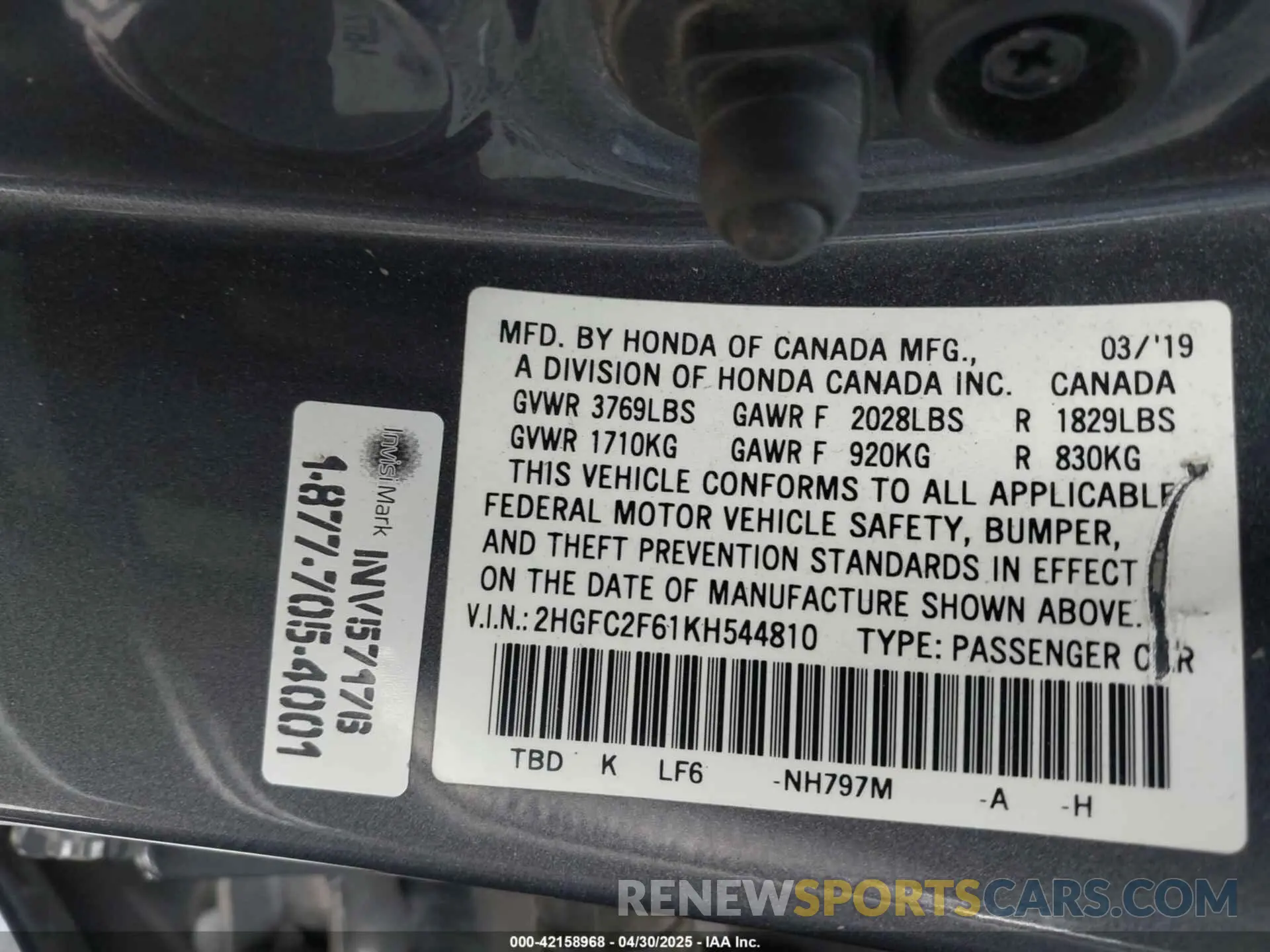 9 Photograph of a damaged car 2HGFC2F61KH544810 HONDA CIVIC 2019
