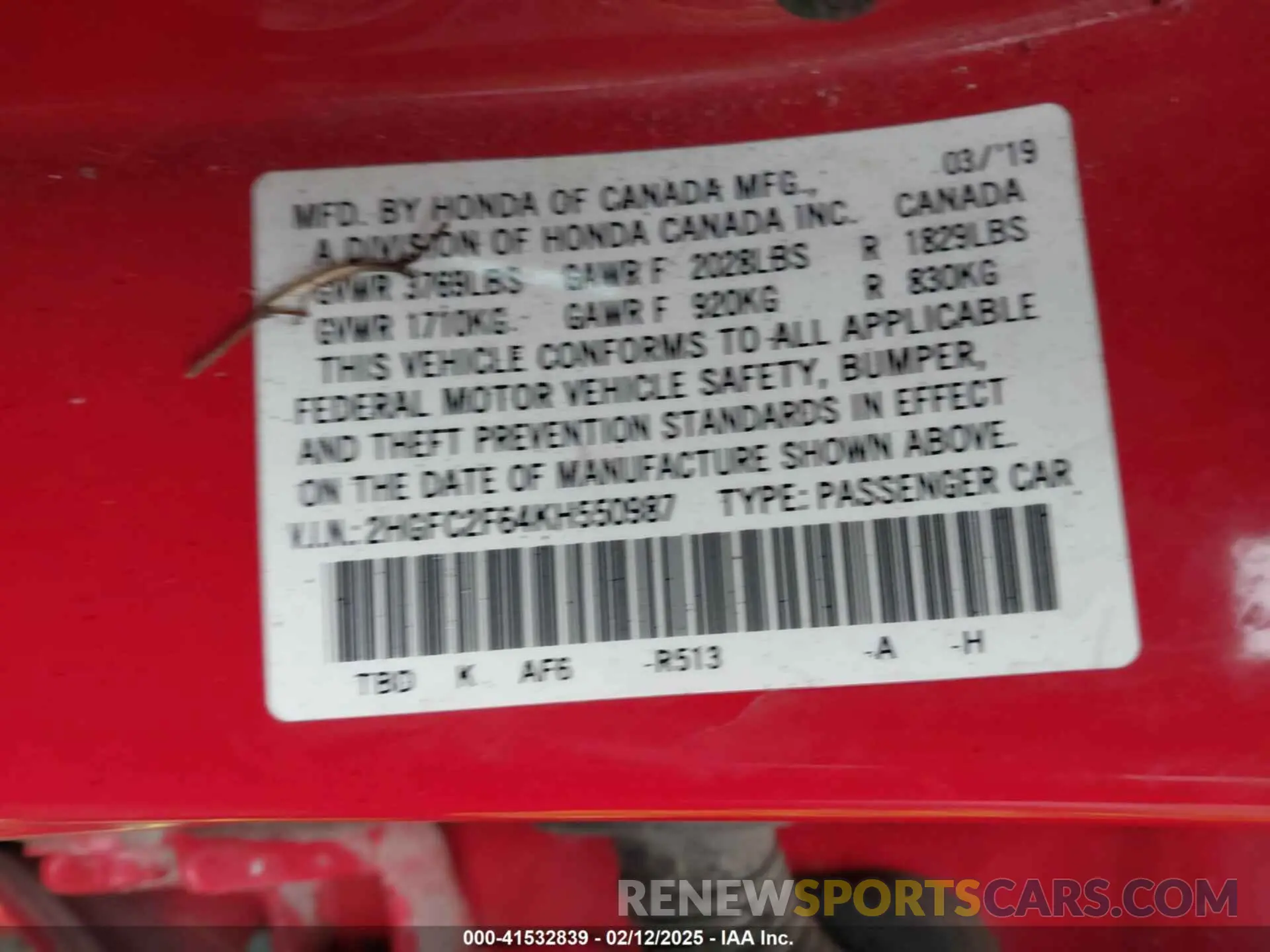 9 Photograph of a damaged car 2HGFC2F64KH550987 HONDA CIVIC 2019