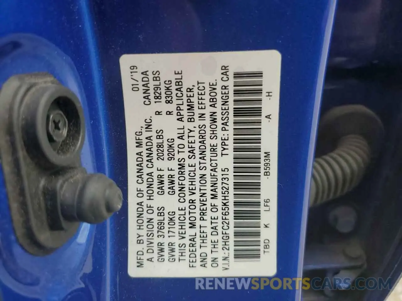 12 Photograph of a damaged car 2HGFC2F65KH527315 HONDA CIVIC 2019
