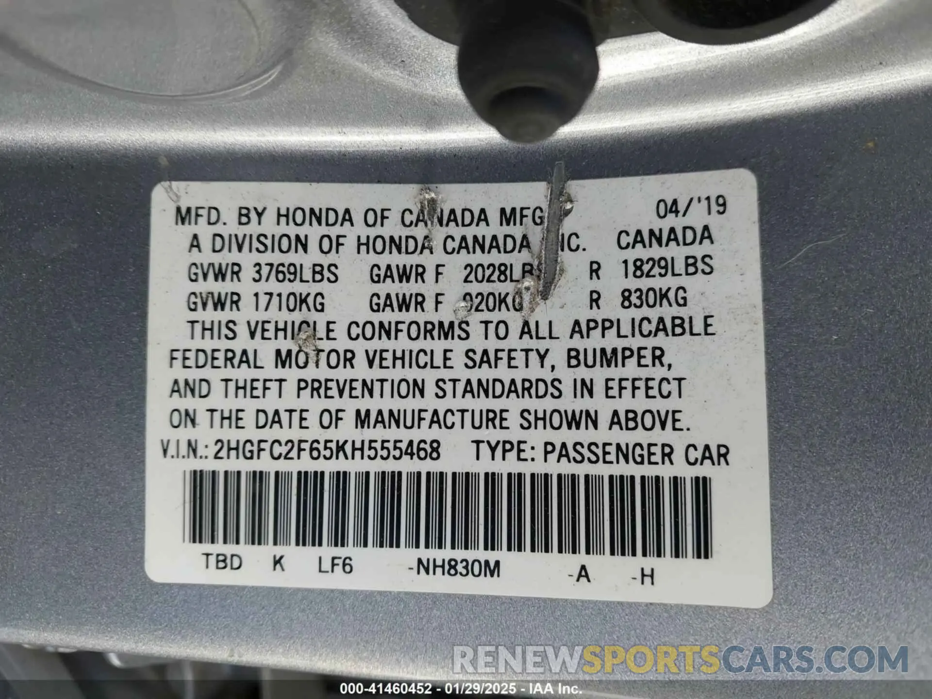 9 Photograph of a damaged car 2HGFC2F65KH555468 HONDA CIVIC 2019