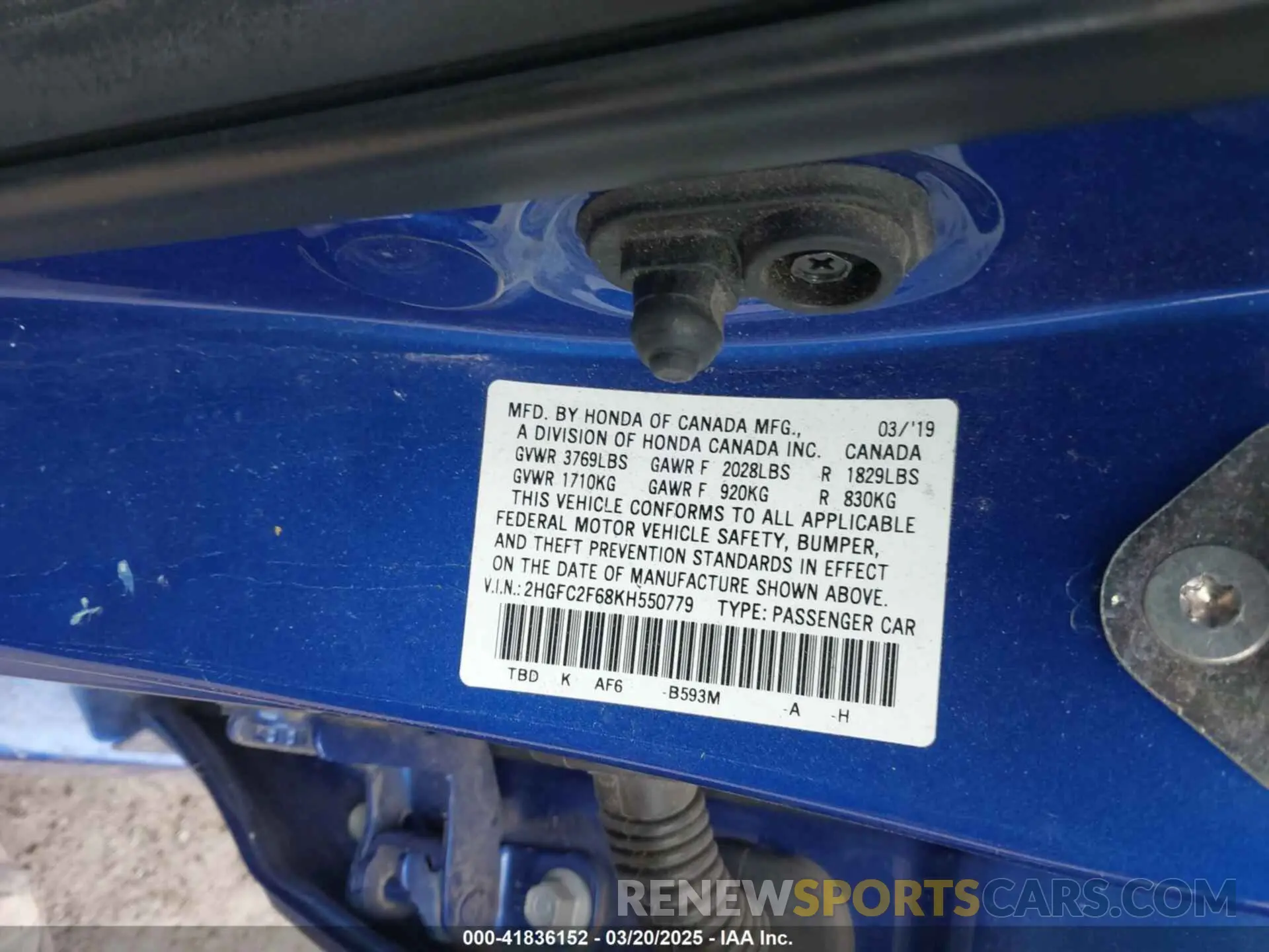 9 Photograph of a damaged car 2HGFC2F68KH550779 HONDA CIVIC 2019