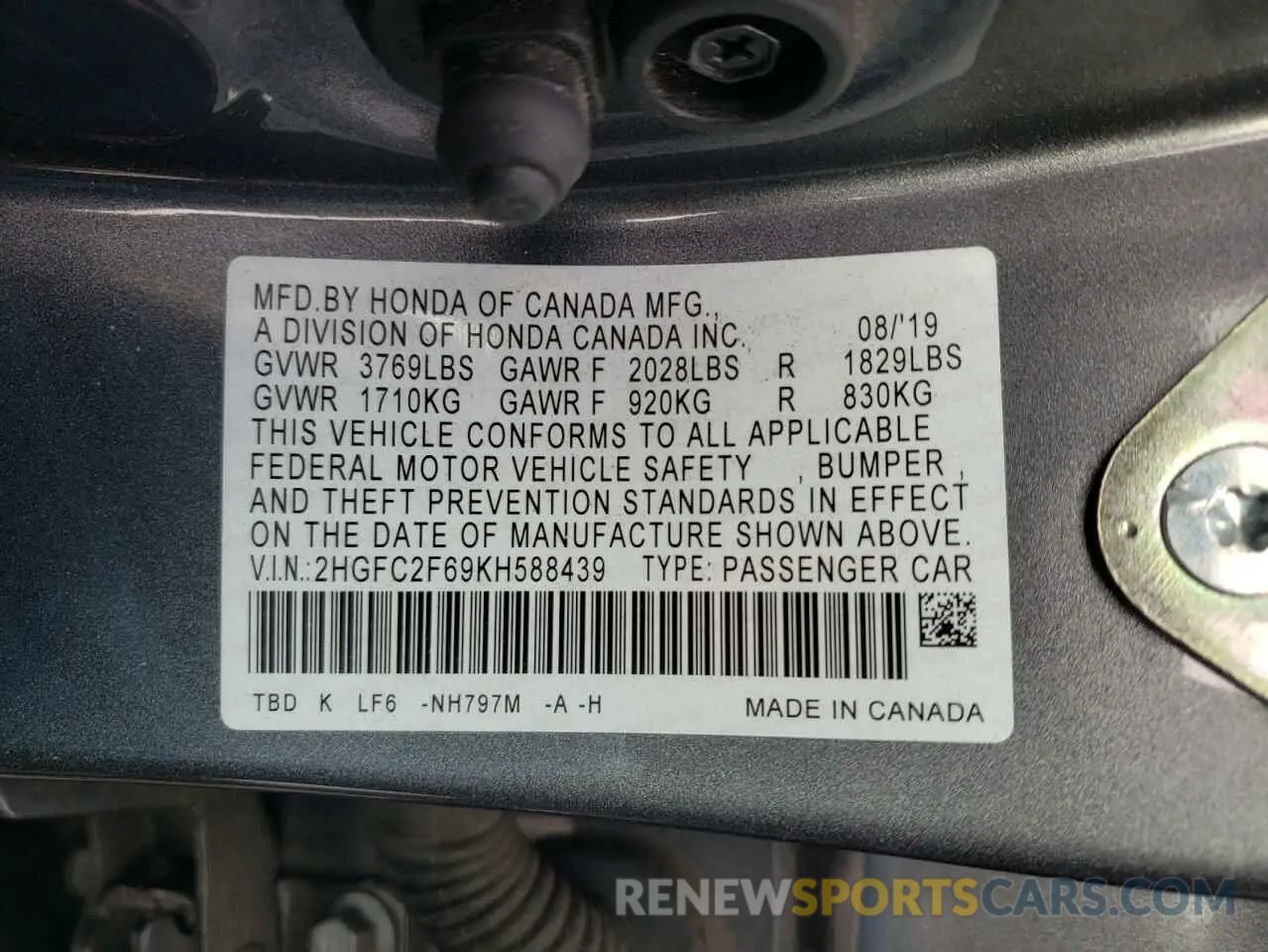 12 Фотография поврежденного автомобиля 2HGFC2F69KH588439 HONDA CIVIC 2019