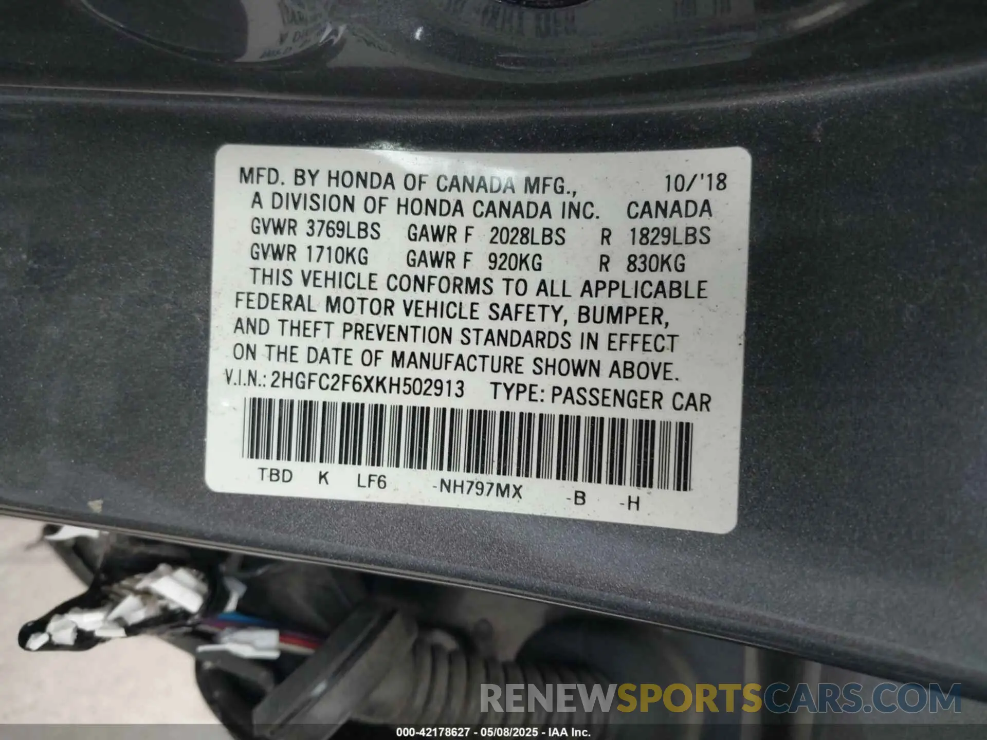 9 Photograph of a damaged car 2HGFC2F6XKH502913 HONDA CIVIC 2019