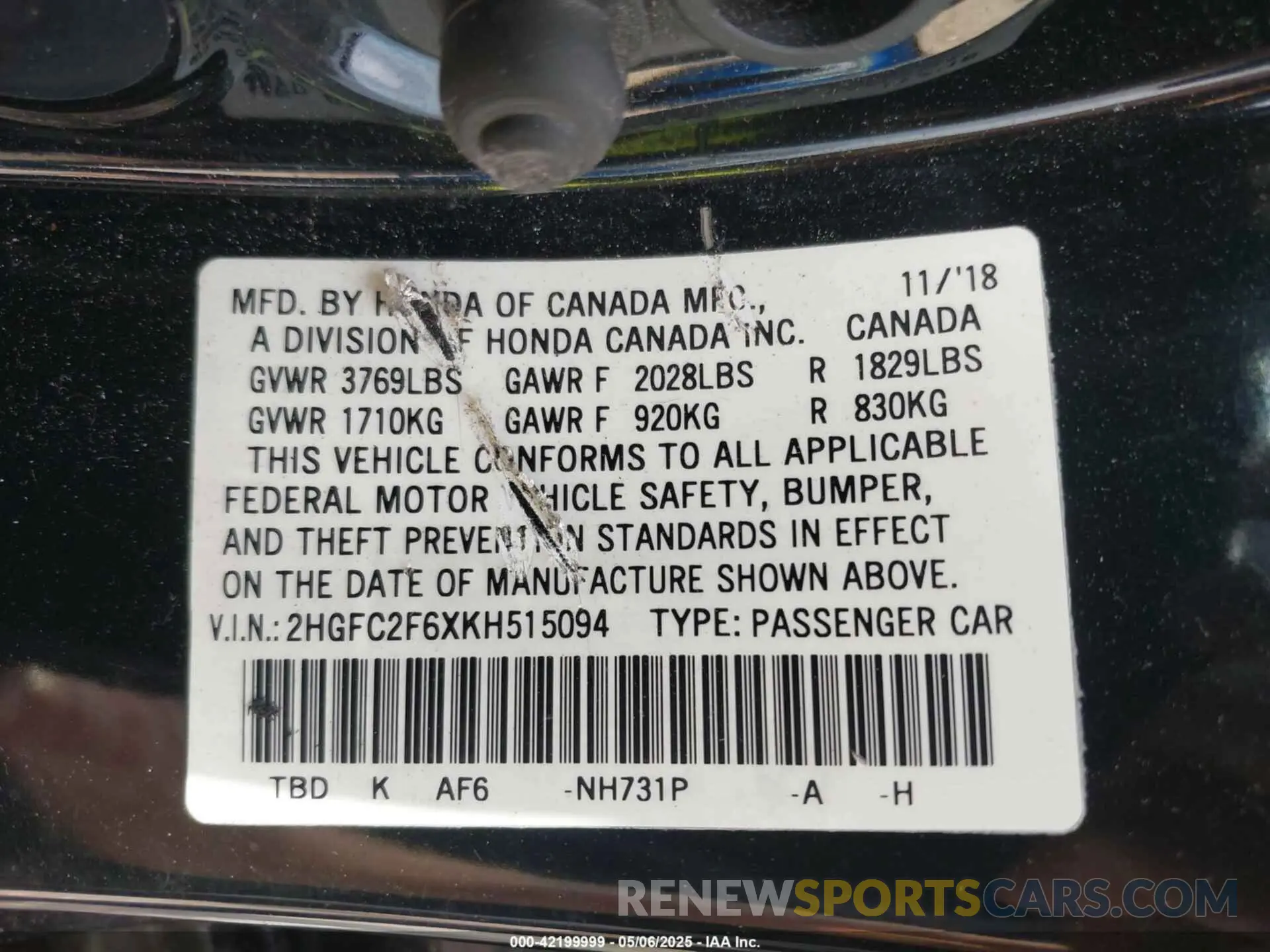 9 Photograph of a damaged car 2HGFC2F6XKH515094 HONDA CIVIC 2019