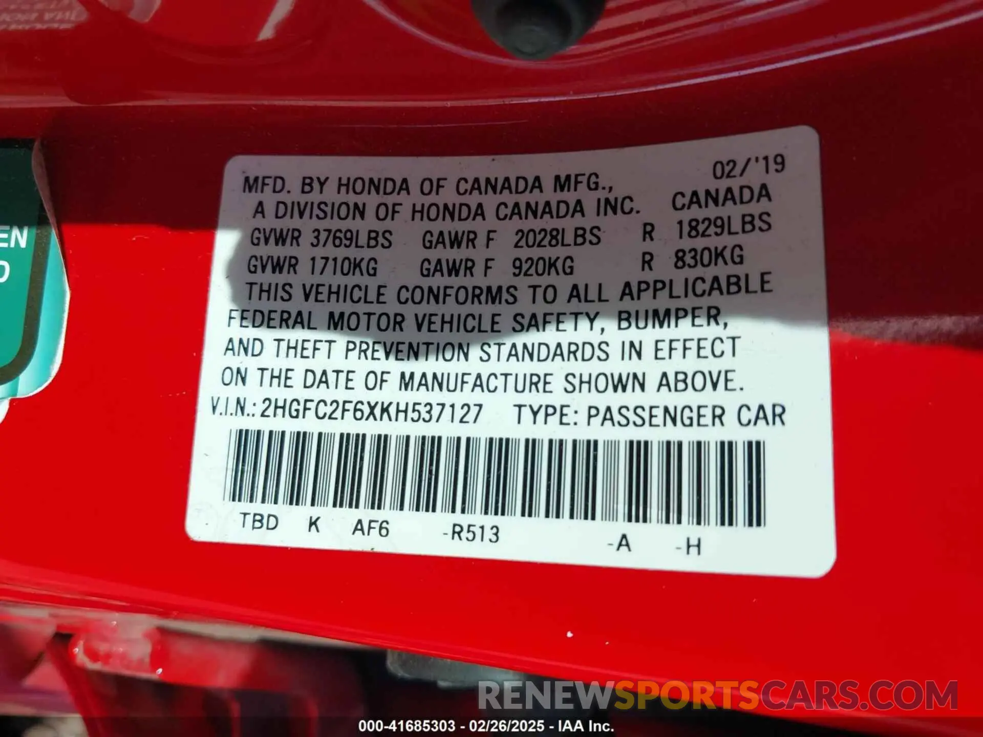 9 Photograph of a damaged car 2HGFC2F6XKH537127 HONDA CIVIC 2019