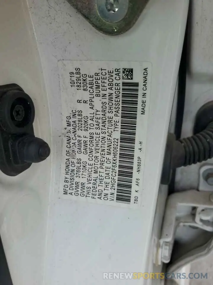 14 Photograph of a damaged car 2HGFC2F6XKH606222 HONDA CIVIC 2019