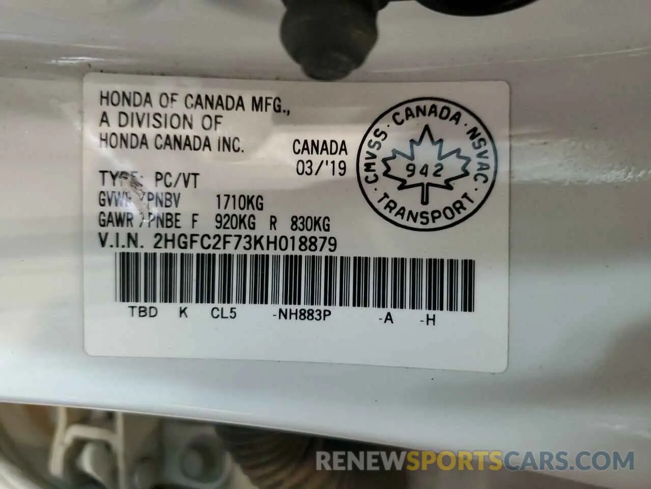 12 Photograph of a damaged car 2HGFC2F73KH018879 HONDA CIVIC 2019