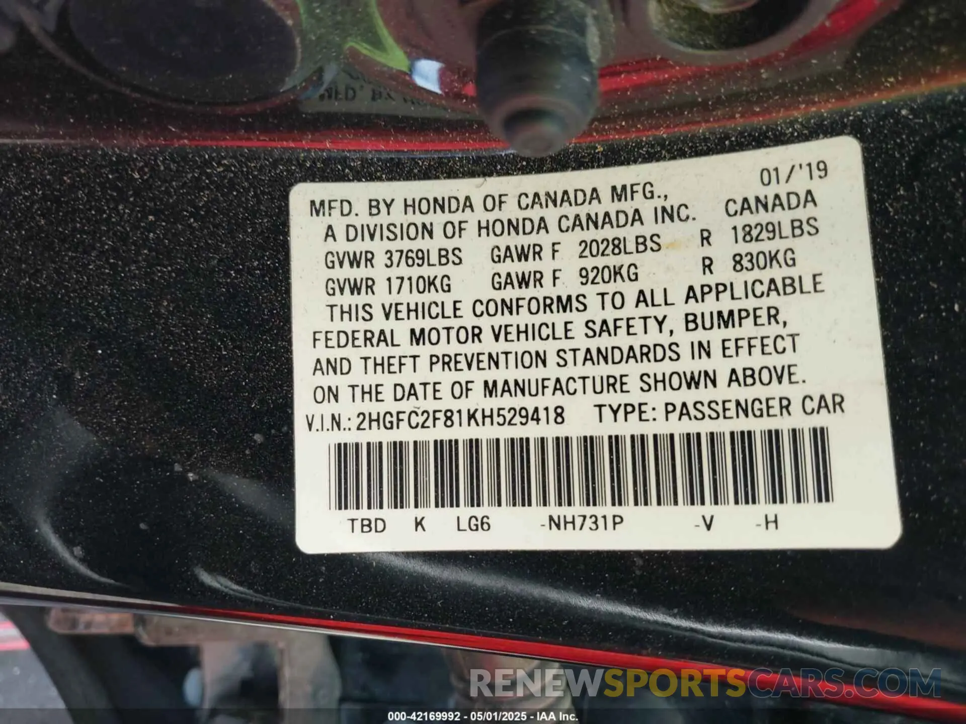 9 Photograph of a damaged car 2HGFC2F81KH529418 HONDA CIVIC 2019