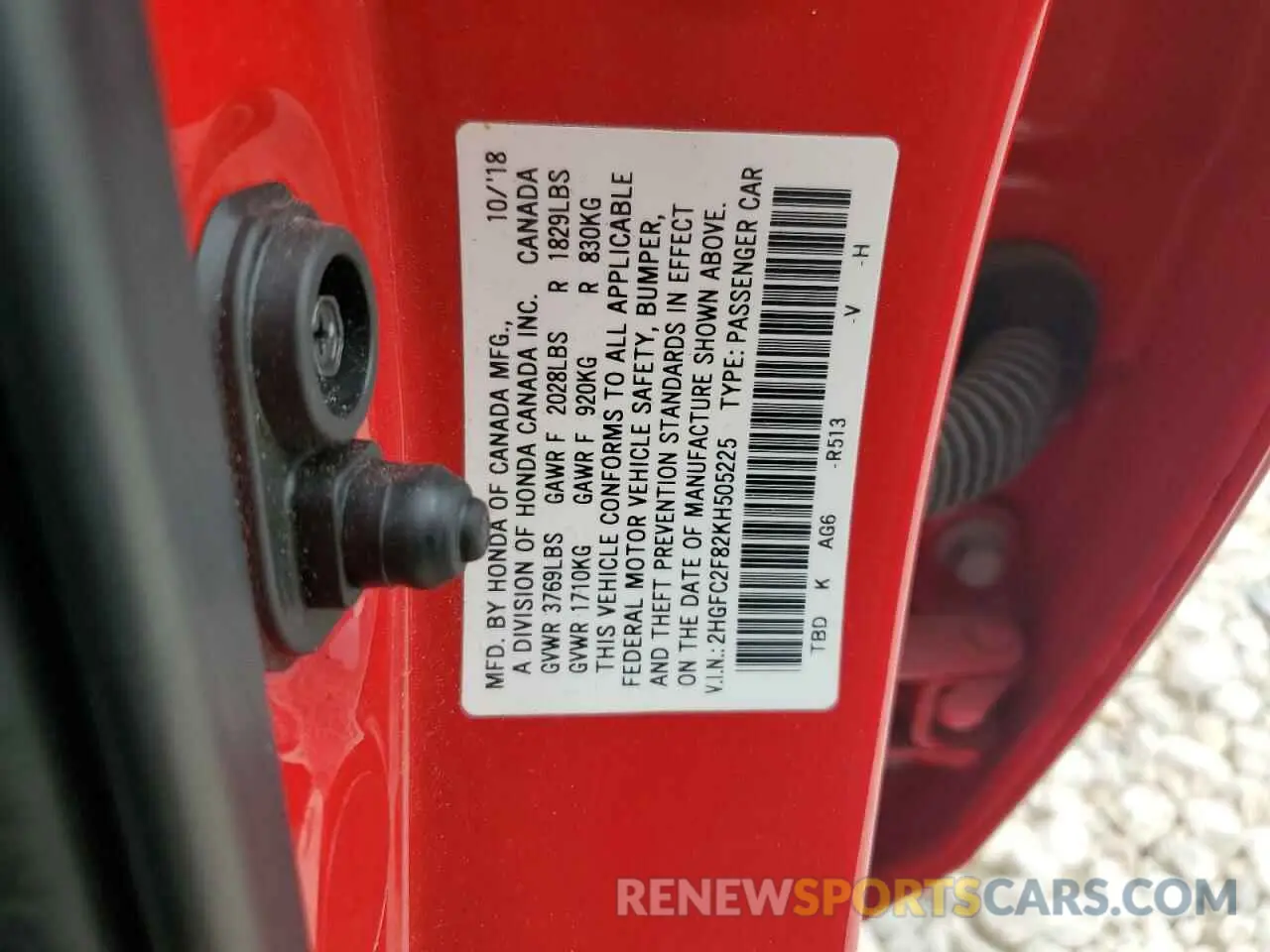 12 Photograph of a damaged car 2HGFC2F82KH505225 HONDA CIVIC 2019