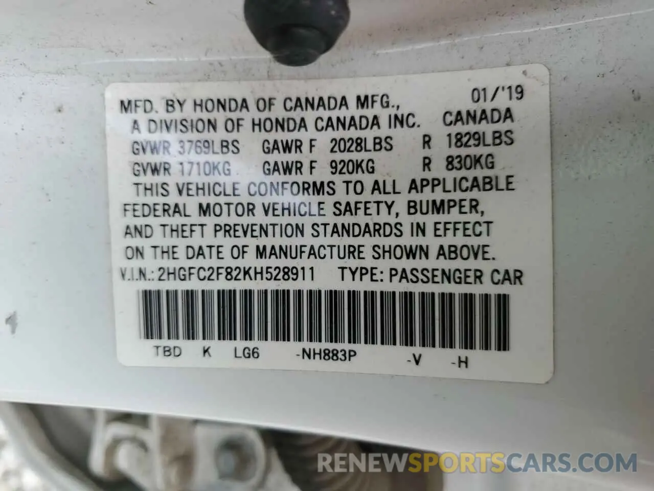 12 Photograph of a damaged car 2HGFC2F82KH528911 HONDA CIVIC 2019