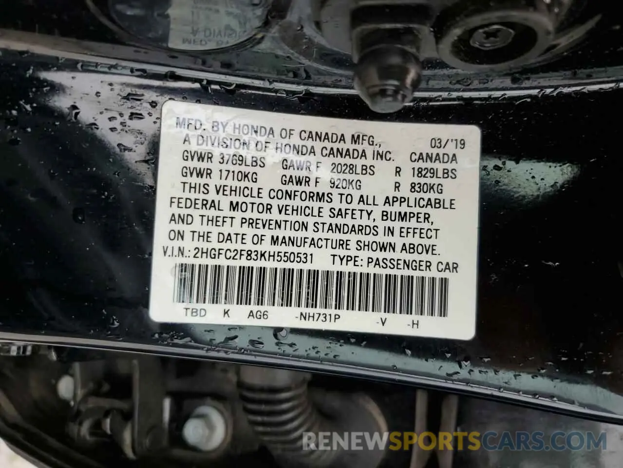 13 Photograph of a damaged car 2HGFC2F83KH550531 HONDA CIVIC 2019