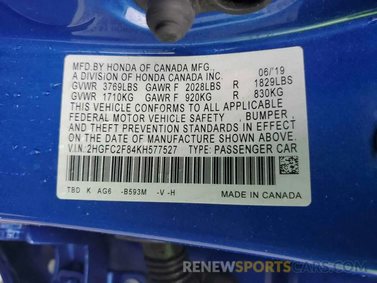 12 Photograph of a damaged car 2HGFC2F84KH577527 HONDA CIVIC 2019