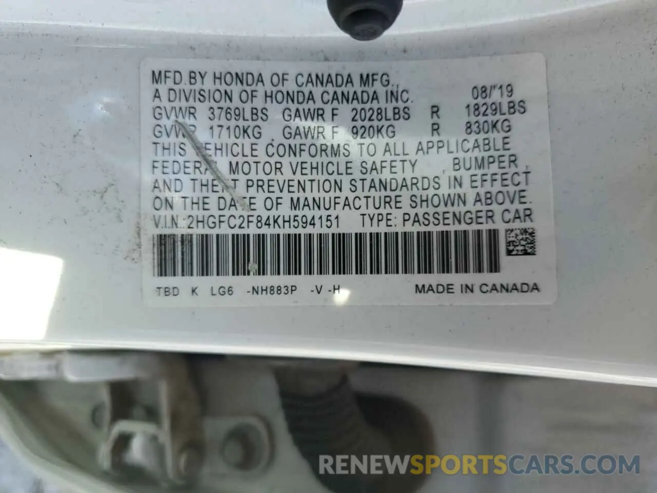 15 Photograph of a damaged car 2HGFC2F84KH594151 HONDA CIVIC 2019
