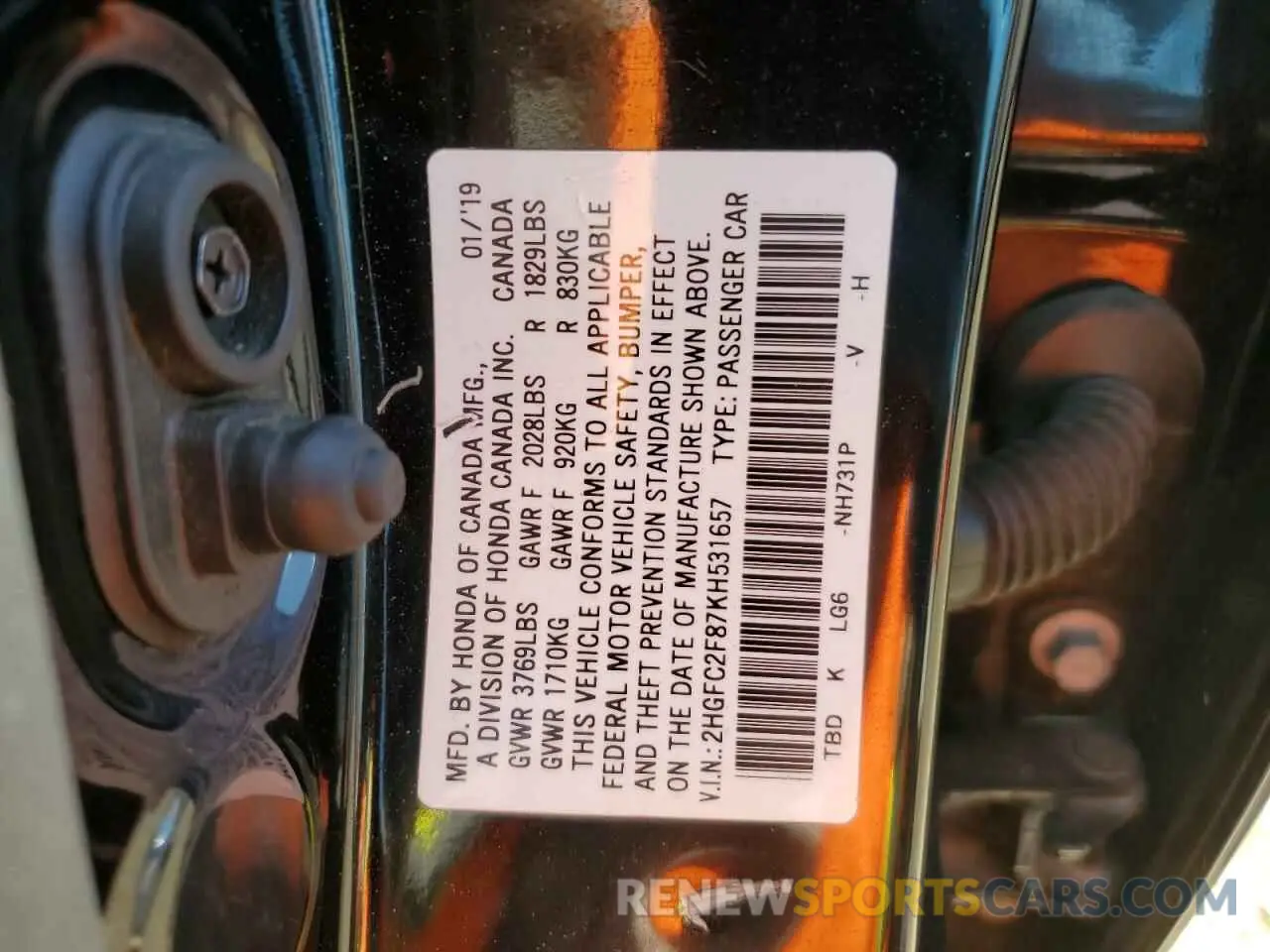 12 Фотография поврежденного автомобиля 2HGFC2F87KH531657 HONDA CIVIC 2019