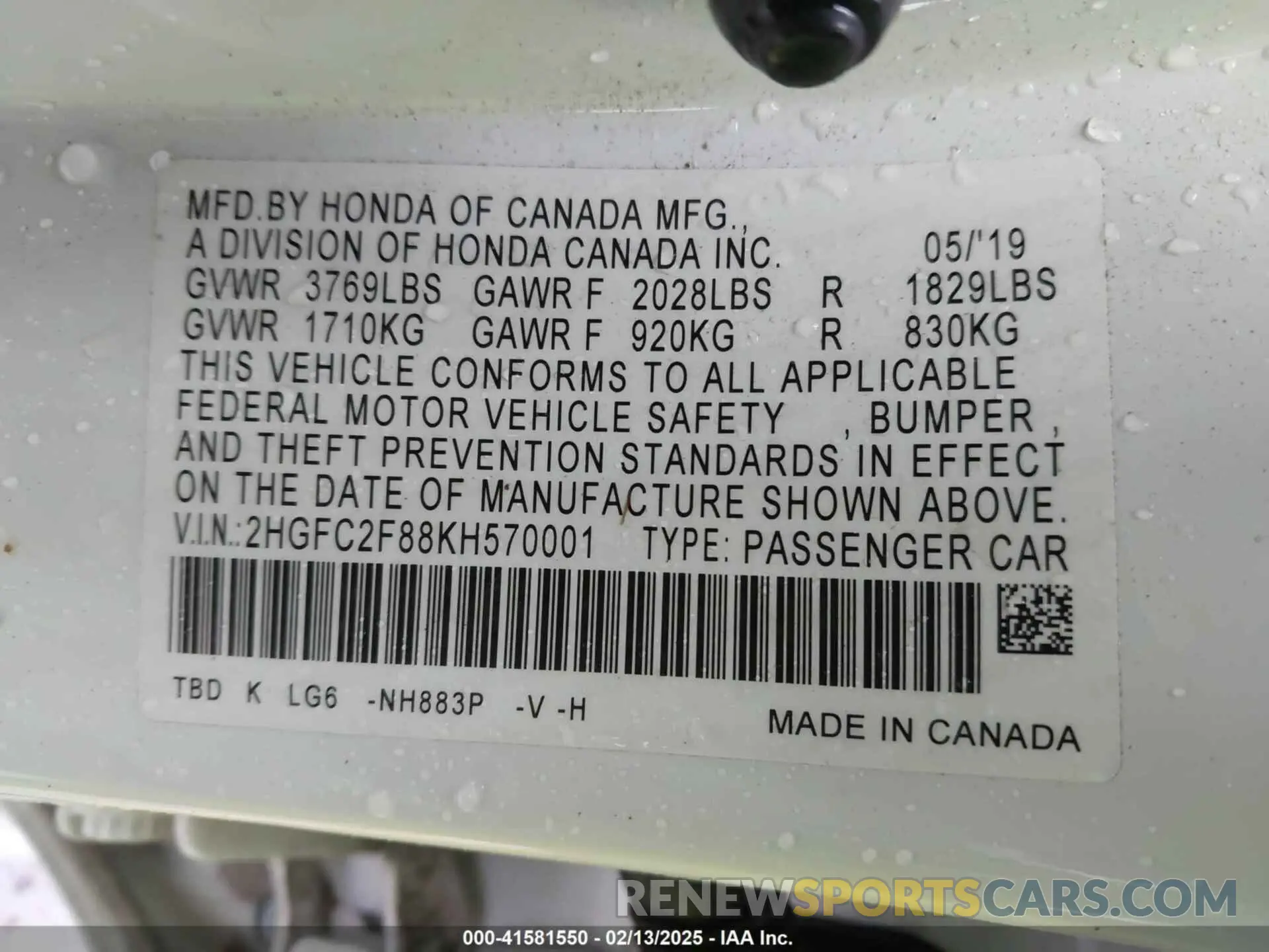 9 Photograph of a damaged car 2HGFC2F88KH570001 HONDA CIVIC 2019