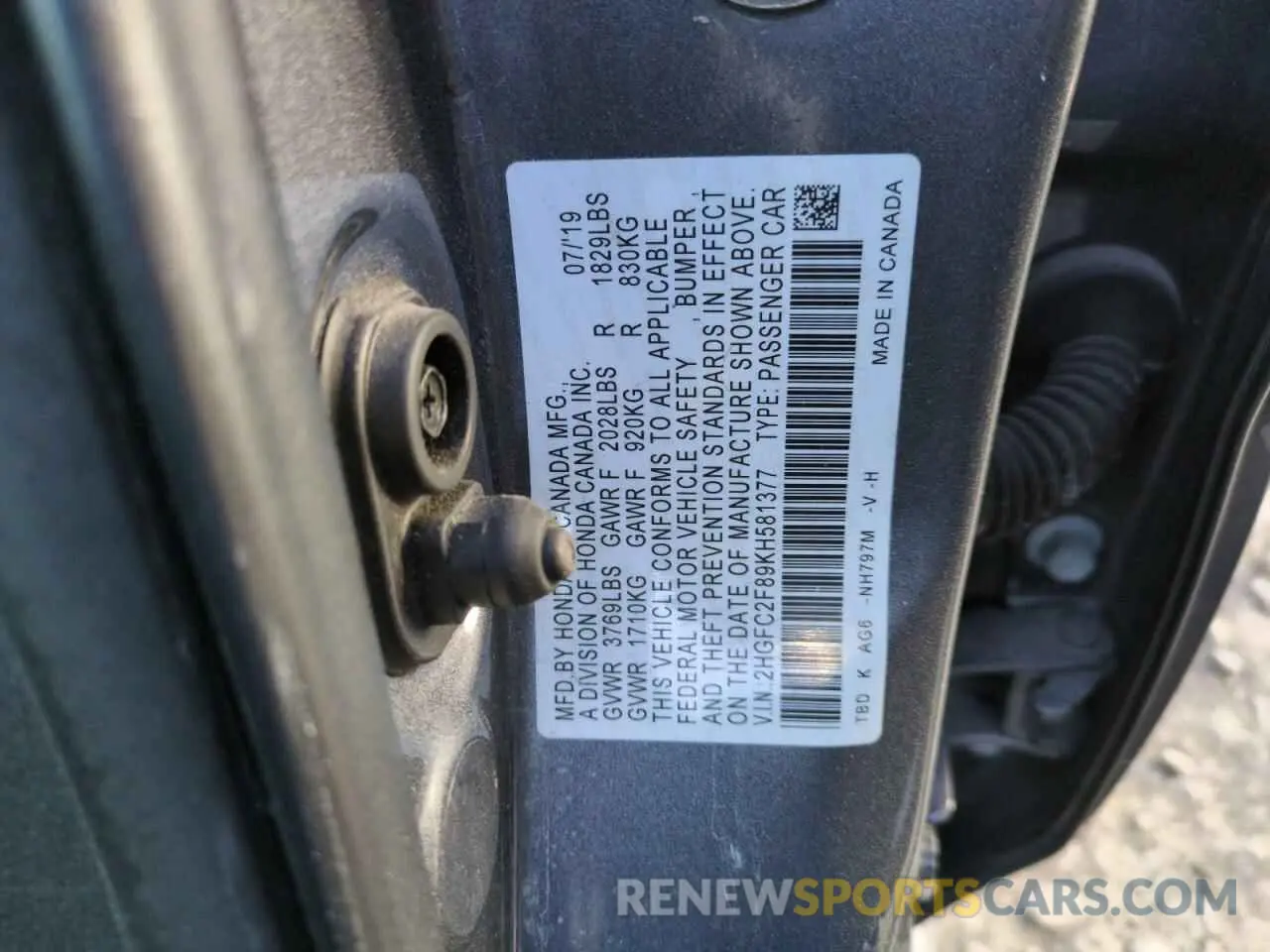 12 Photograph of a damaged car 2HGFC2F89KH581377 HONDA CIVIC 2019