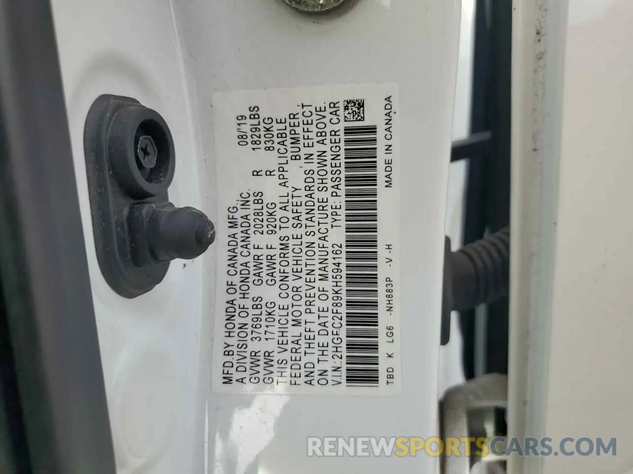 12 Photograph of a damaged car 2HGFC2F89KH594162 HONDA CIVIC 2019