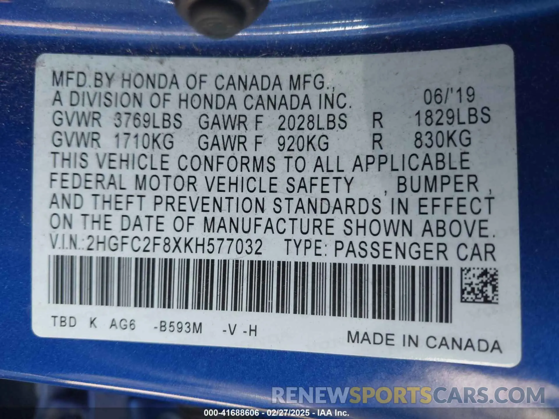 9 Photograph of a damaged car 2HGFC2F8XKH577032 HONDA CIVIC 2019