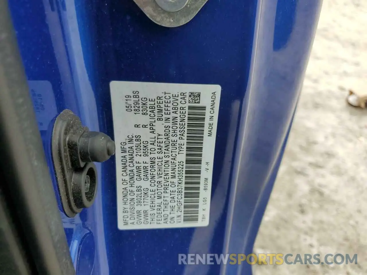 12 Photograph of a damaged car 2HGFC3B37KH355225 HONDA CIVIC 2019
