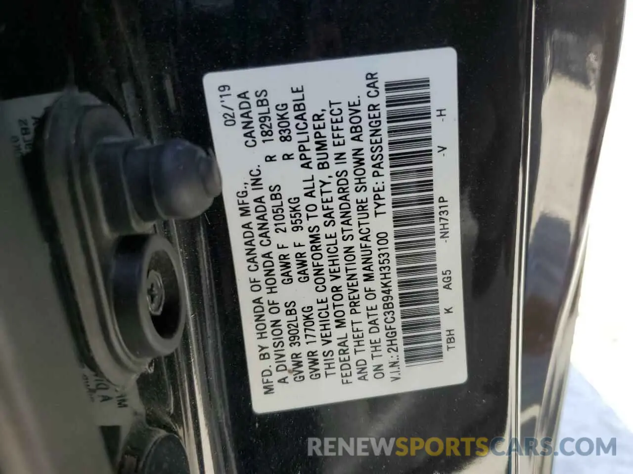 14 Photograph of a damaged car 2HGFC3B94KH353100 HONDA CIVIC 2019