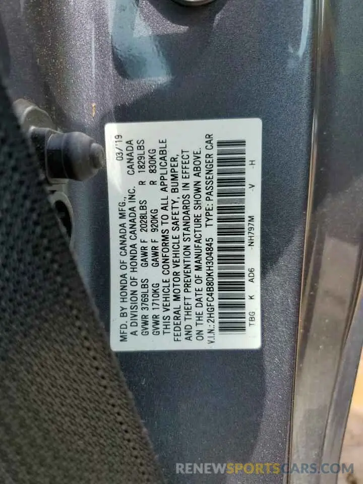 12 Photograph of a damaged car 2HGFC4B80KH304845 HONDA CIVIC 2019