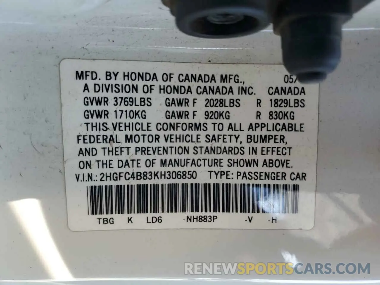 14 Photograph of a damaged car 2HGFC4B83KH306850 HONDA CIVIC 2019