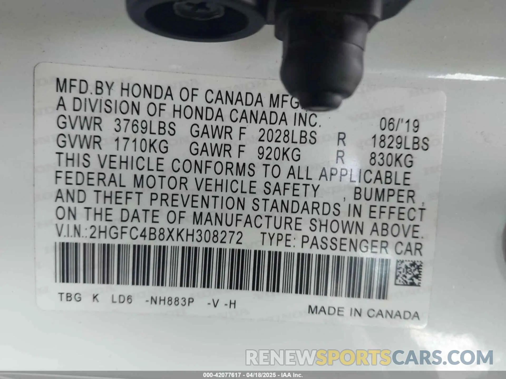 9 Photograph of a damaged car 2HGFC4B8XKH308272 HONDA CIVIC 2019