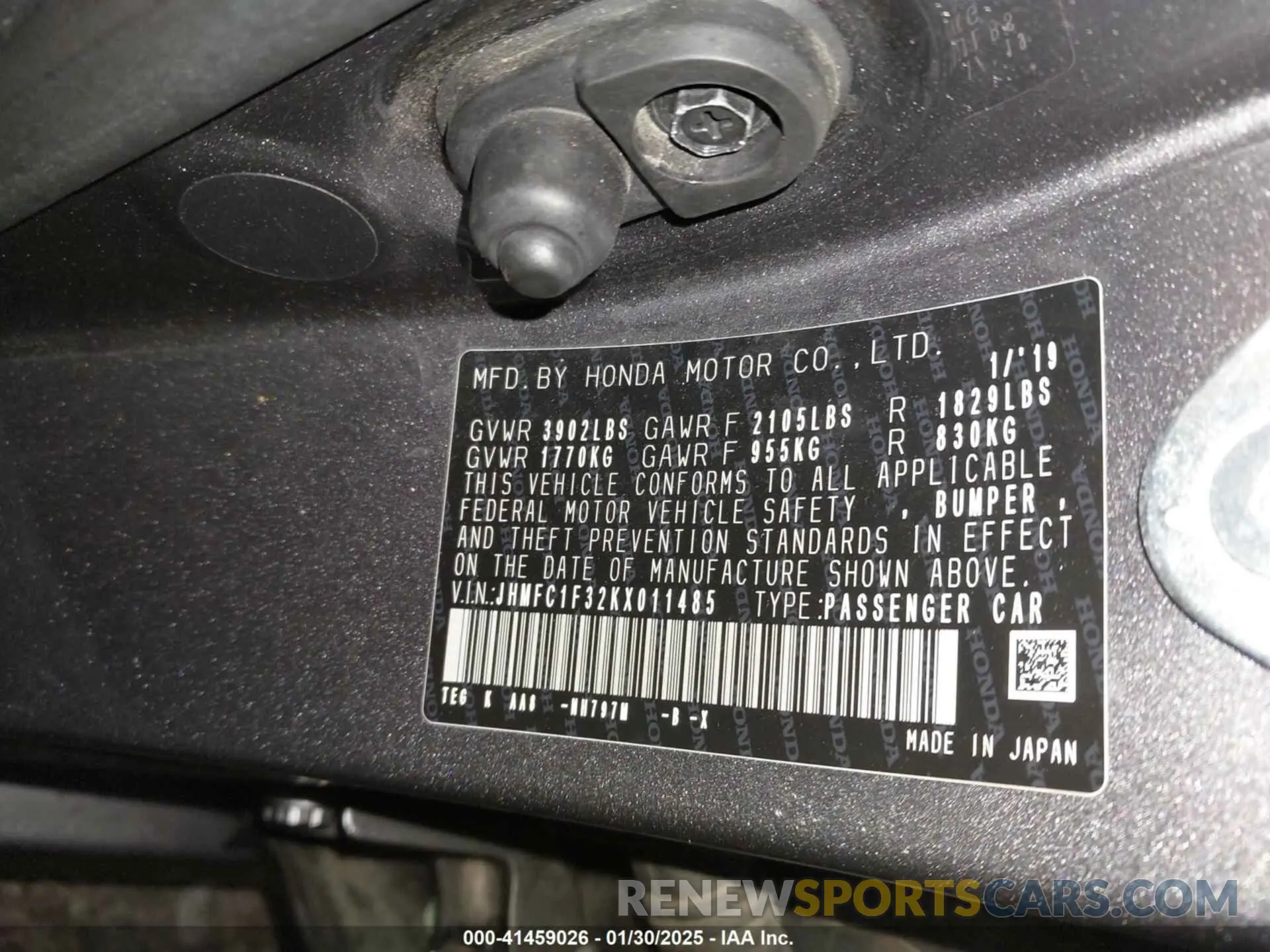 9 Фотография поврежденного автомобиля JHMFC1F32KX011485 HONDA CIVIC 2019