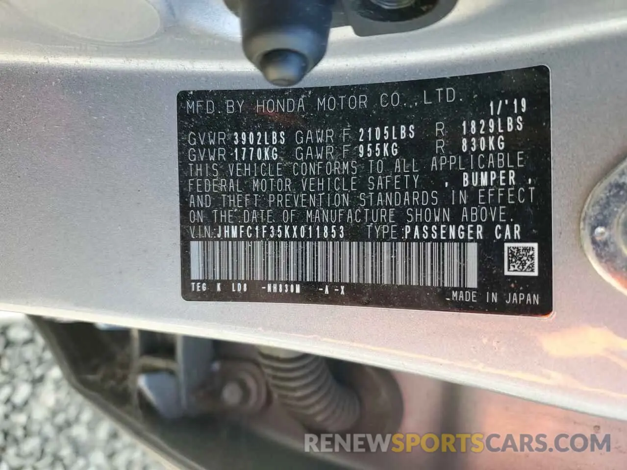 12 Photograph of a damaged car JHMFC1F35KX011853 HONDA CIVIC 2019