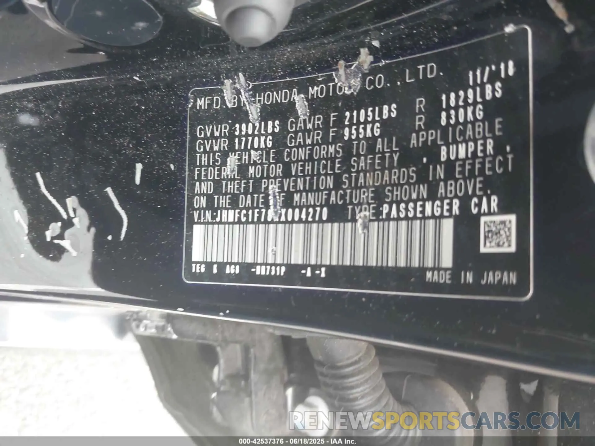 9 Photograph of a damaged car JHMFC1F78KX004270 HONDA CIVIC 2019