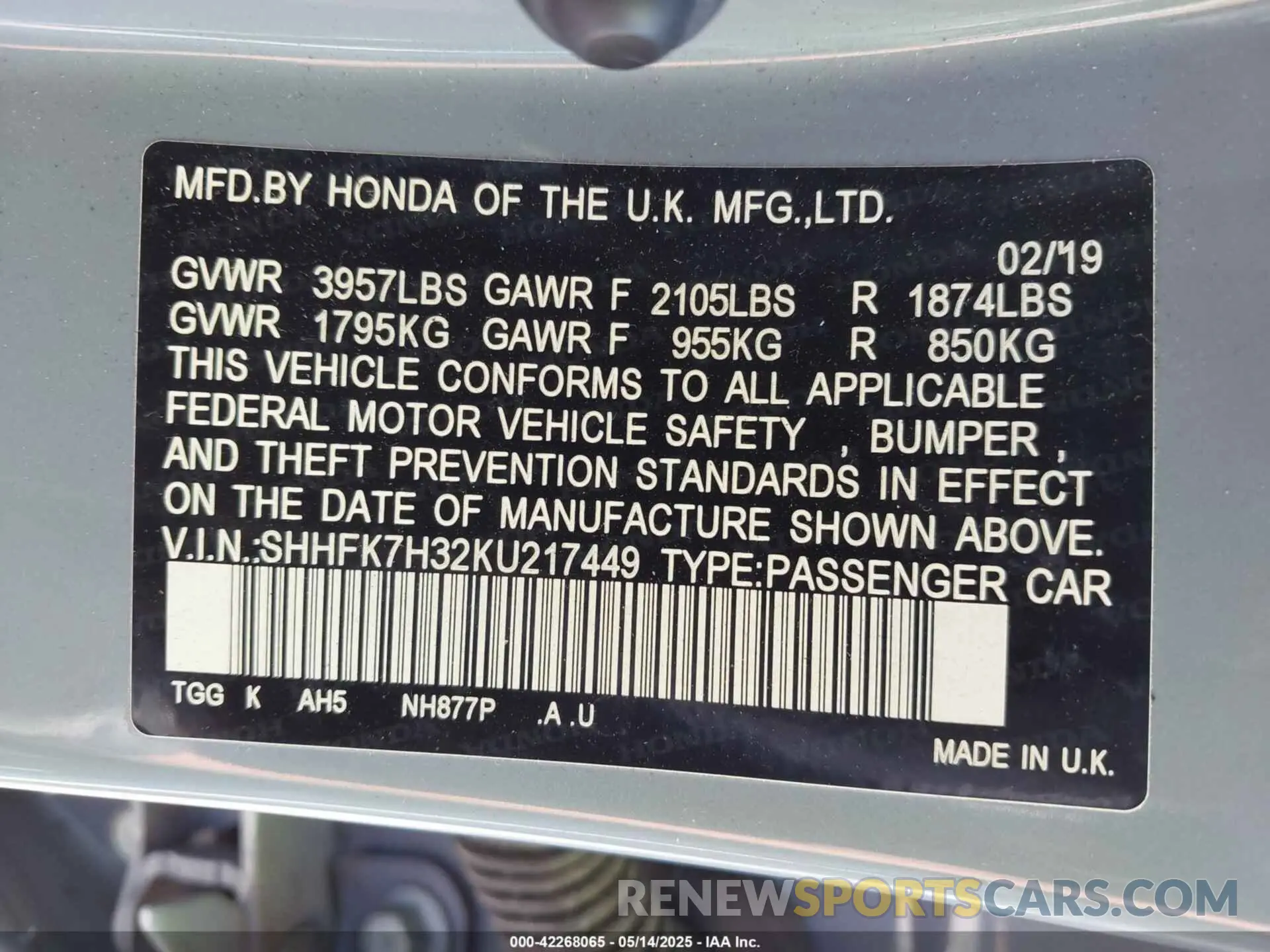 9 Photograph of a damaged car SHHFK7H32KU217449 HONDA CIVIC 2019