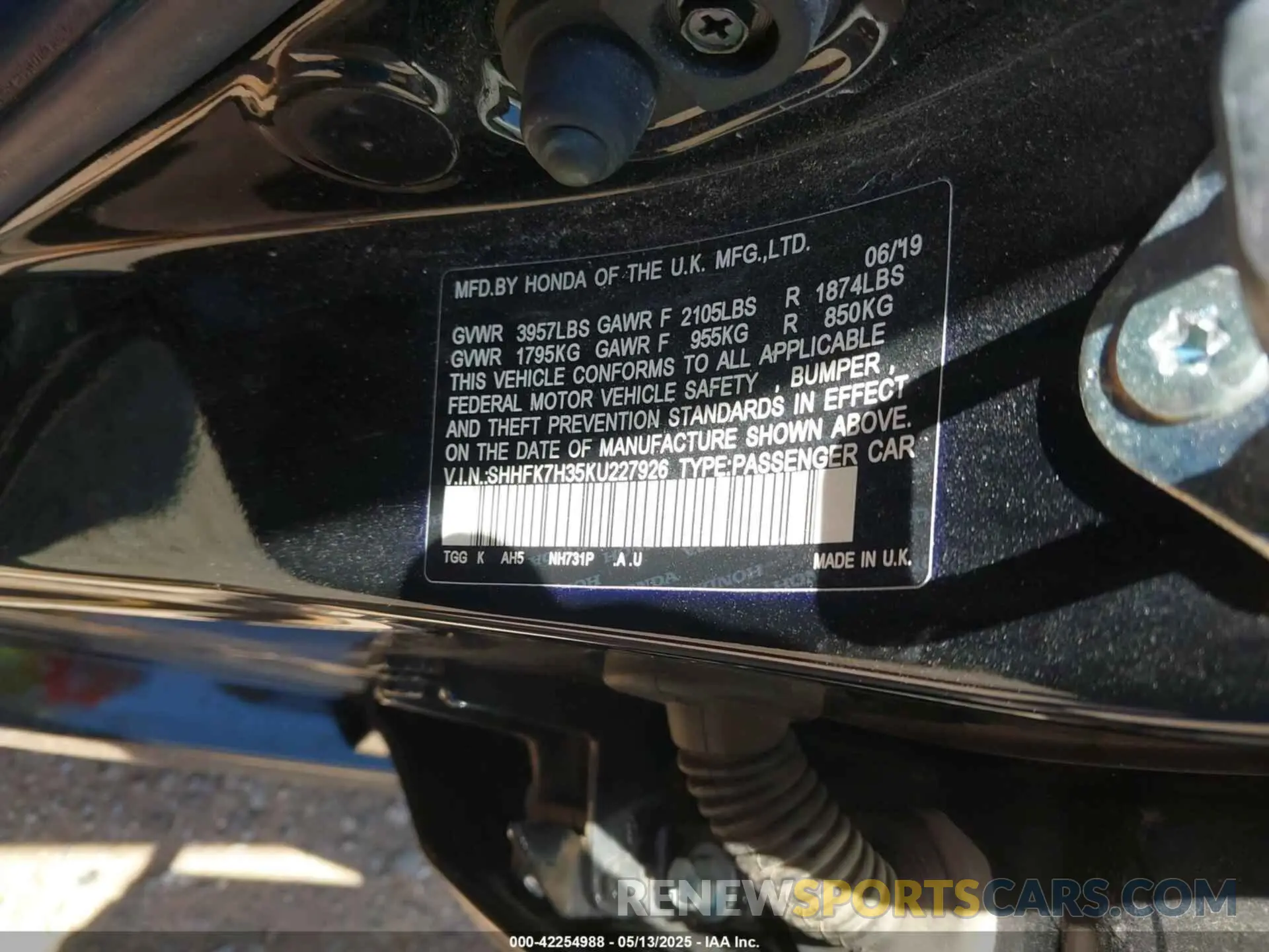 9 Фотография поврежденного автомобиля SHHFK7H35KU227926 HONDA CIVIC 2019