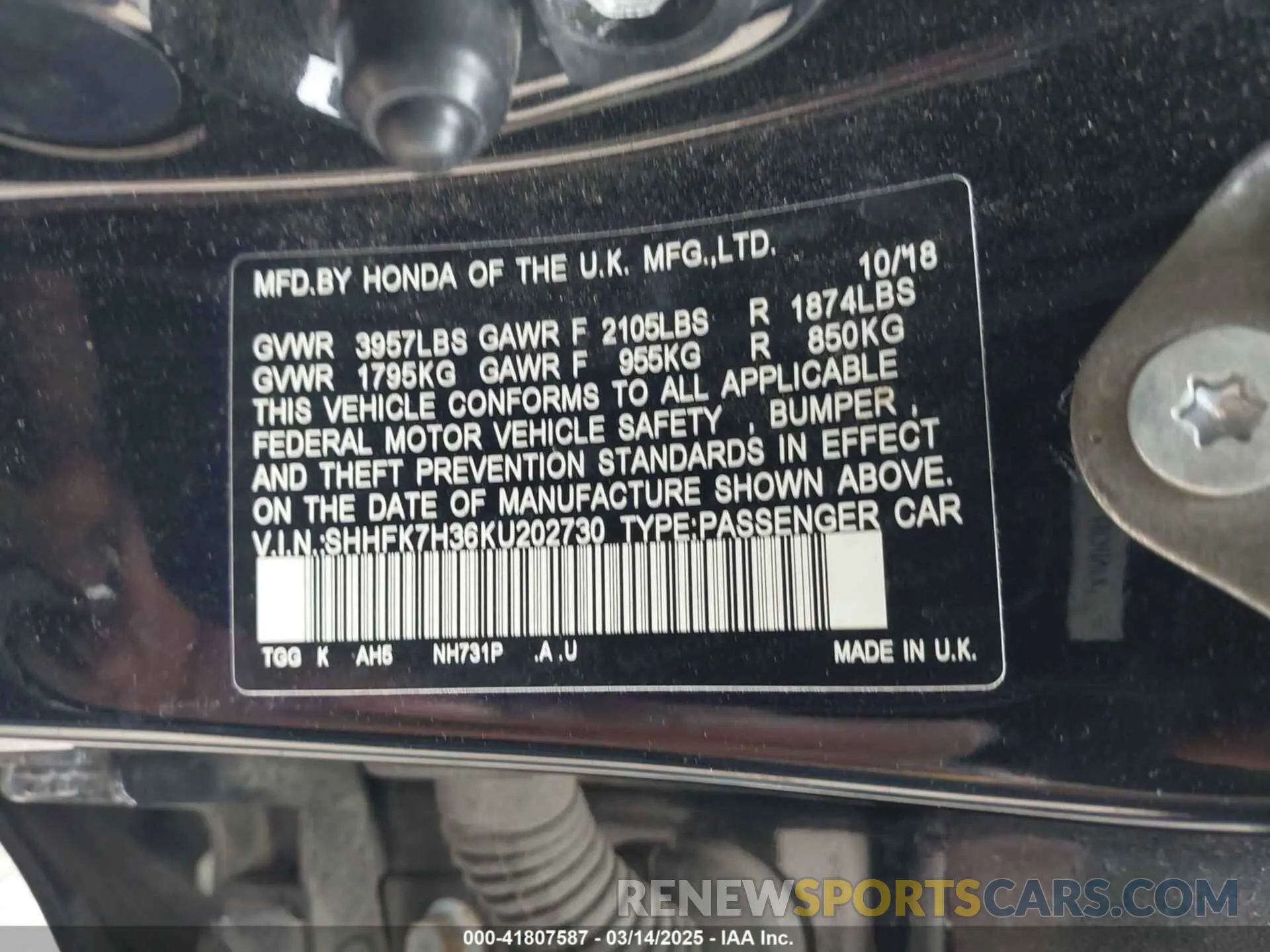 9 Photograph of a damaged car SHHFK7H36KU202730 HONDA CIVIC 2019