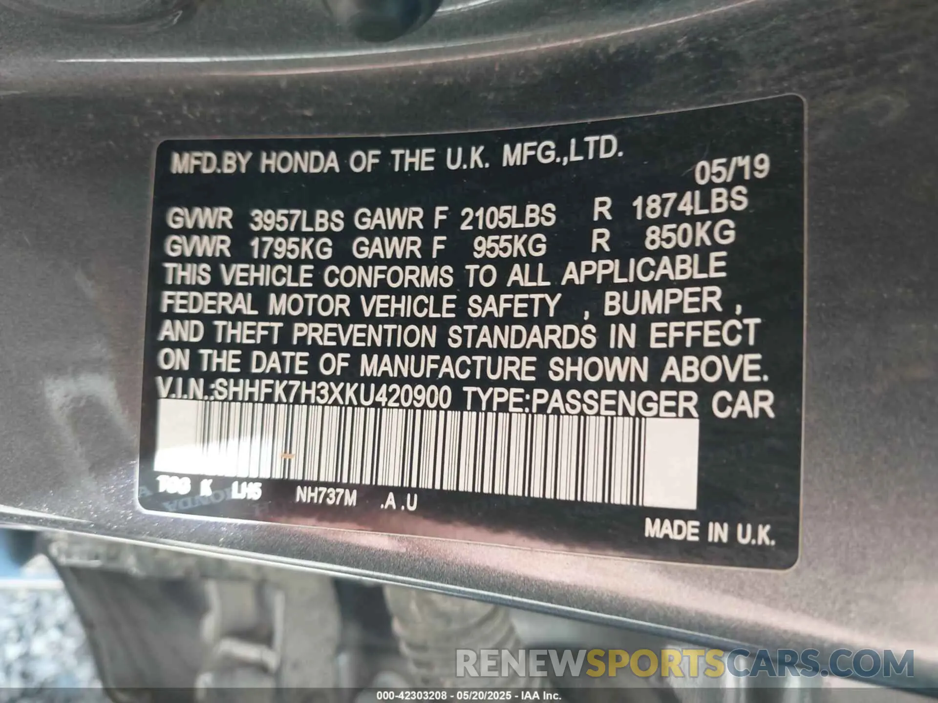 9 Фотография поврежденного автомобиля SHHFK7H3XKU420900 HONDA CIVIC 2019