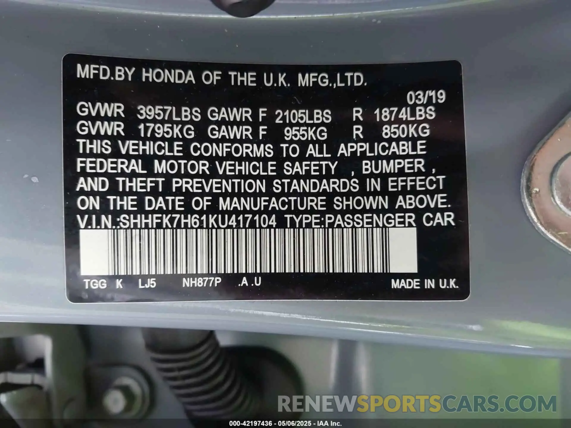 9 Photograph of a damaged car SHHFK7H61KU417104 HONDA CIVIC 2019