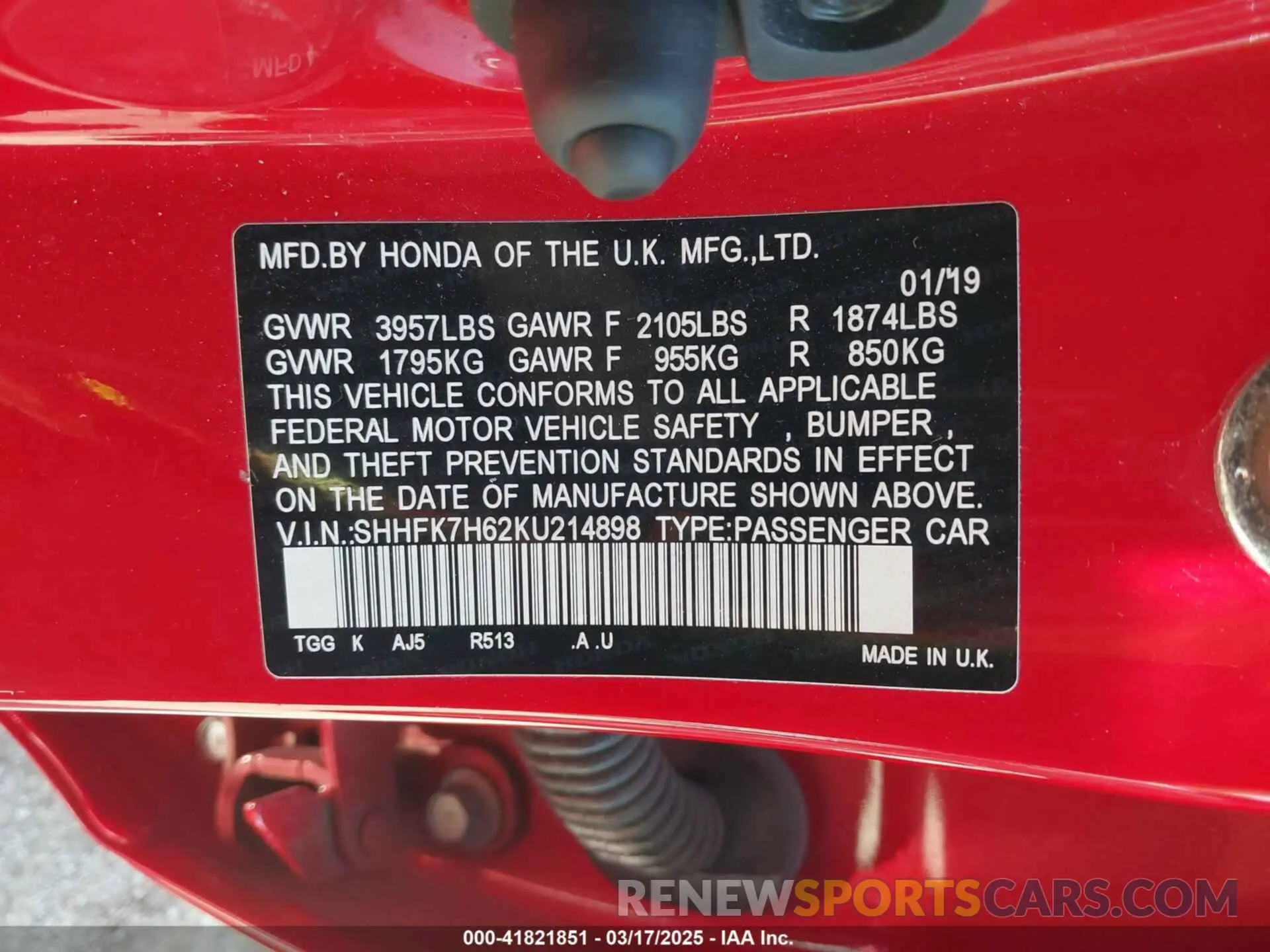 9 Photograph of a damaged car SHHFK7H62KU214898 HONDA CIVIC 2019