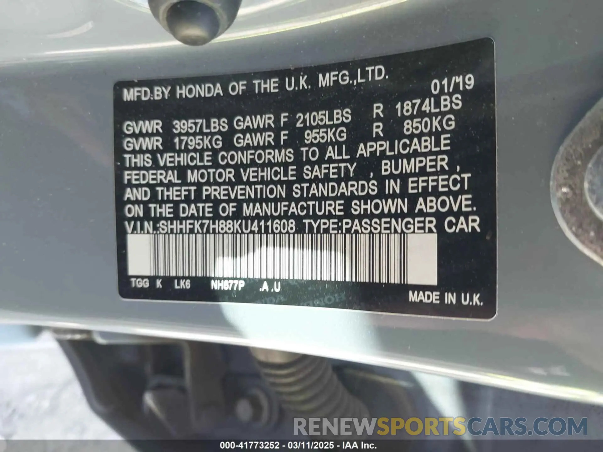 9 Photograph of a damaged car SHHFK7H88KU411608 HONDA CIVIC 2019