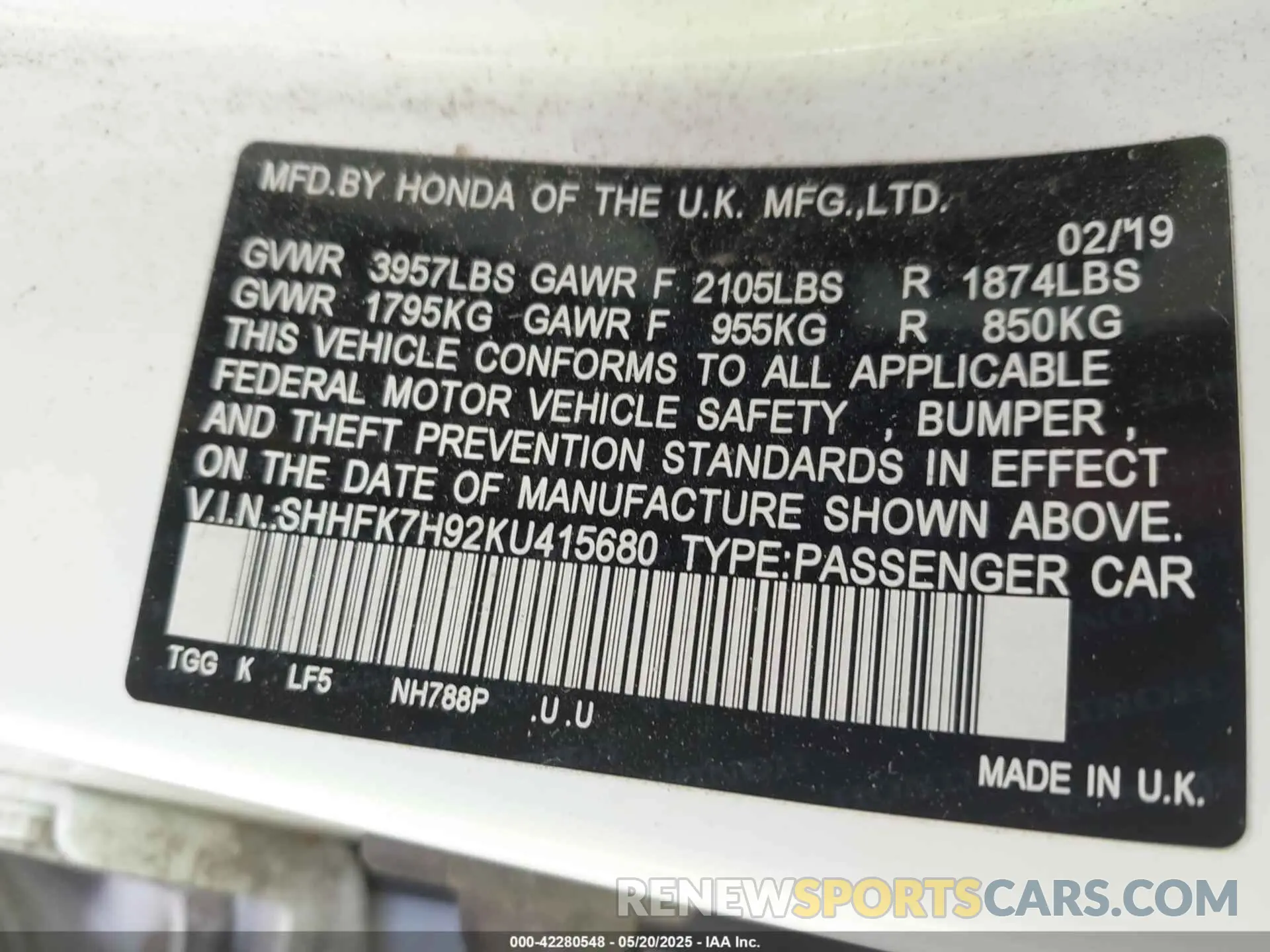 9 Photograph of a damaged car SHHFK7H92KU415680 HONDA CIVIC 2019
