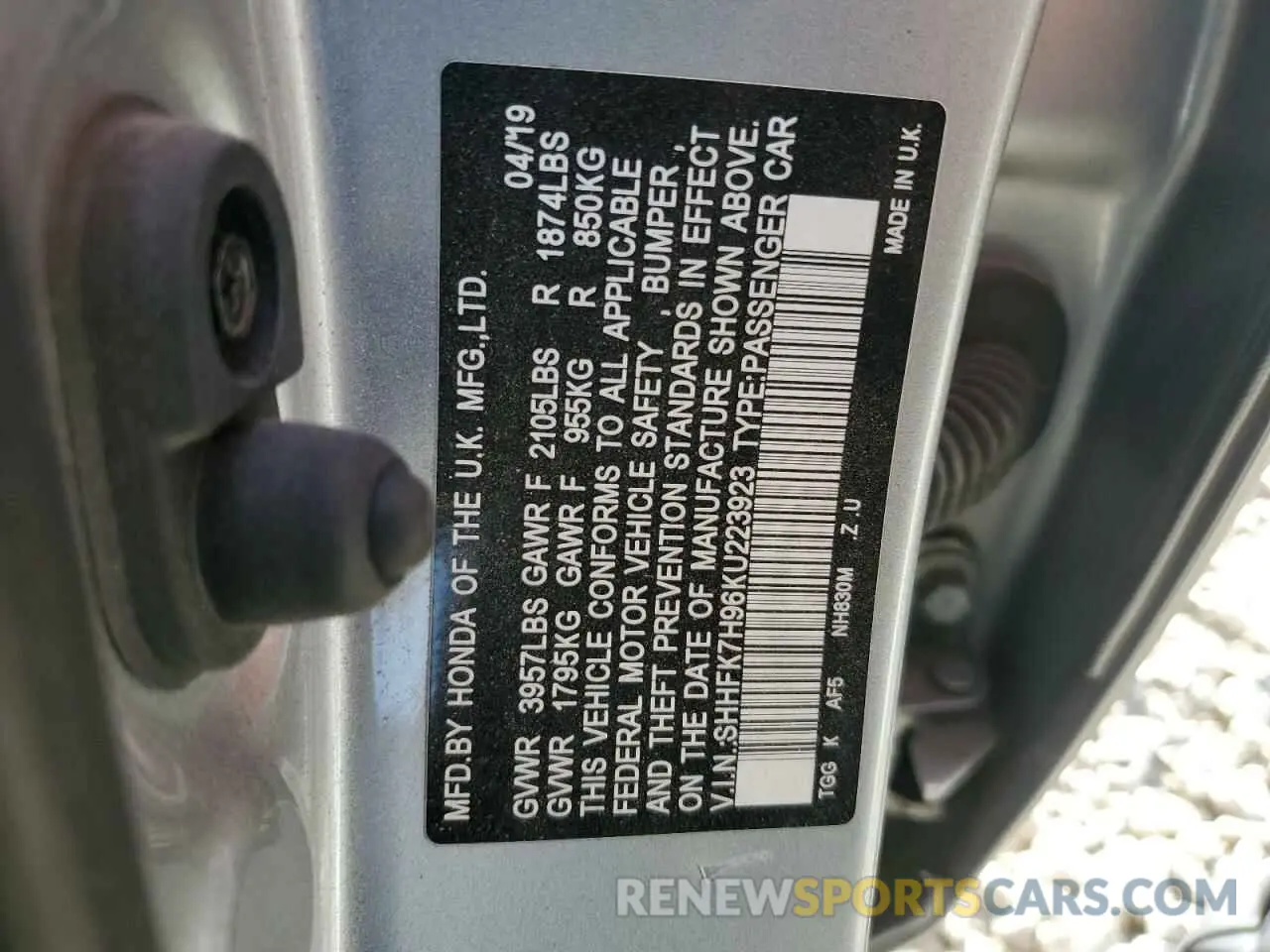 13 Фотография поврежденного автомобиля SHHFK7H96KU223923 HONDA CIVIC 2019