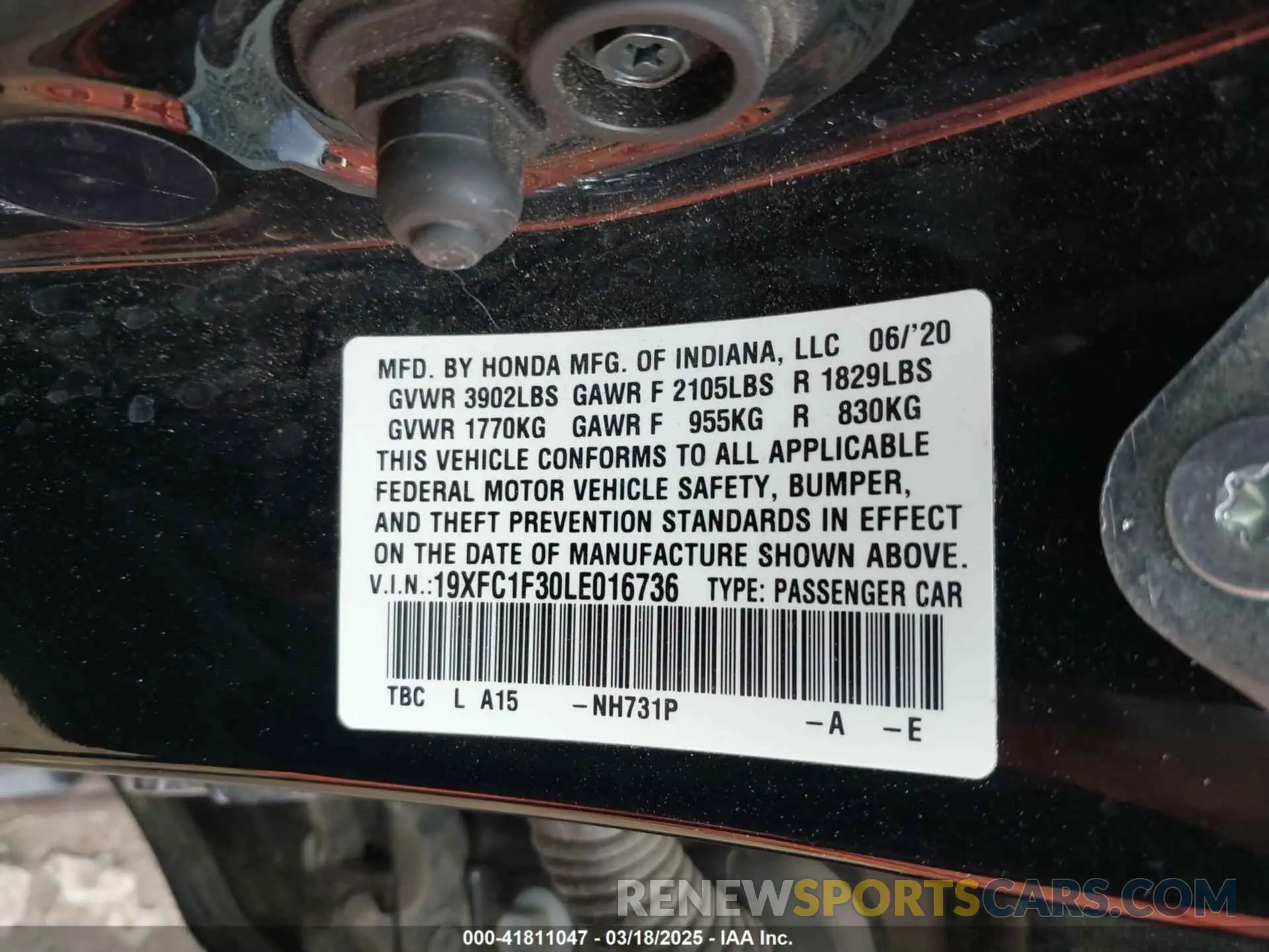 9 Фотография поврежденного автомобиля 19XFC1F30LE016736 HONDA CIVIC 2020