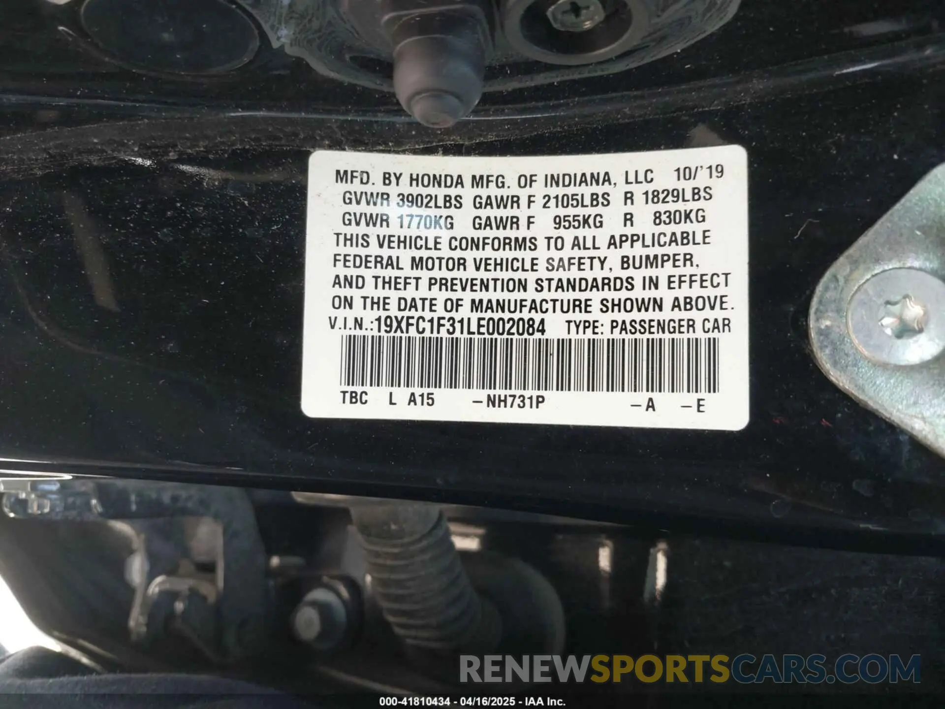 9 Photograph of a damaged car 19XFC1F31LE002084 HONDA CIVIC 2020